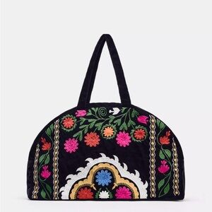 Zara Black Bag with Colorful Floral Embroidery